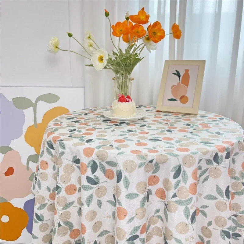 Korean Style Round Lattice Flower Tablecloth Floral Table Cloth for Dining Table Tea Coffee Table Cover Picnic Kitchen Decor