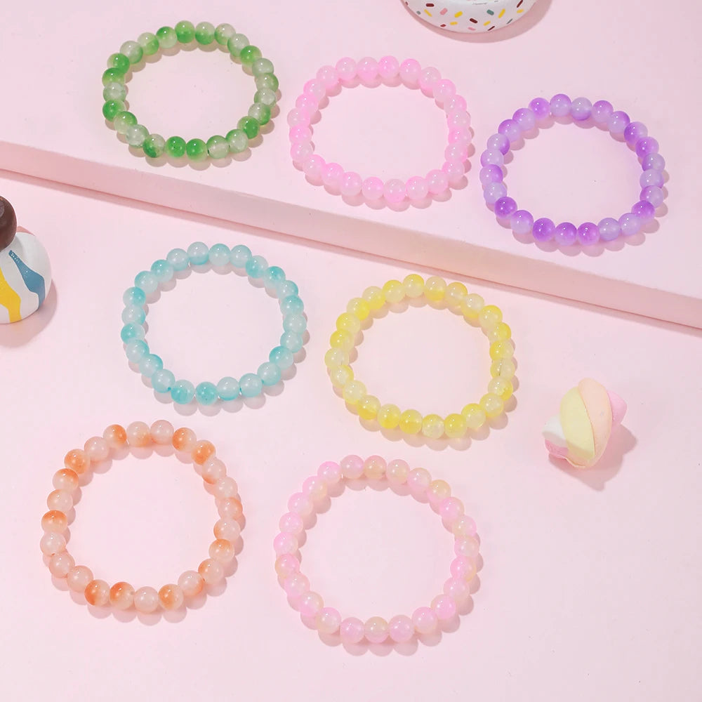 7Pcs/set Handmade Colorful Glass Beaded Bracelet for Sisters Girls Friendship Party Birthday Jewelry Gift