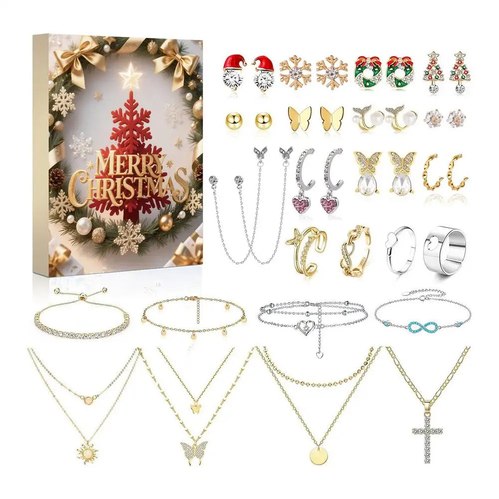 Tejesa Christmas Jewelry Calendar Advent 24-Day 2025 Christmas Advent Girls Earring Bracelet Set Holiday Calendar for Women Girl
