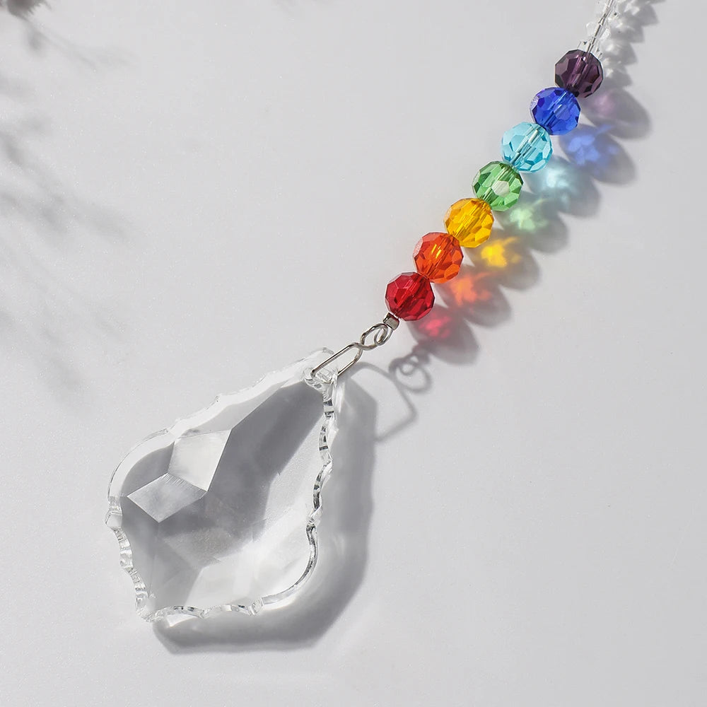 Hemasa Crystal Chakra Suncatcher Hanging Crystal Ornament Glass Prism Sun Catcher Car Charm Rainbow Maker Window Garden Decoration Gift