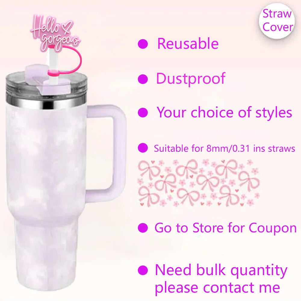 10mm Pink Letter Straw Cover Caps 1PCS Accessories For Cups,Soft Silicone Alphabet Straw Topper Drinkware,Dustproof Straw Caps