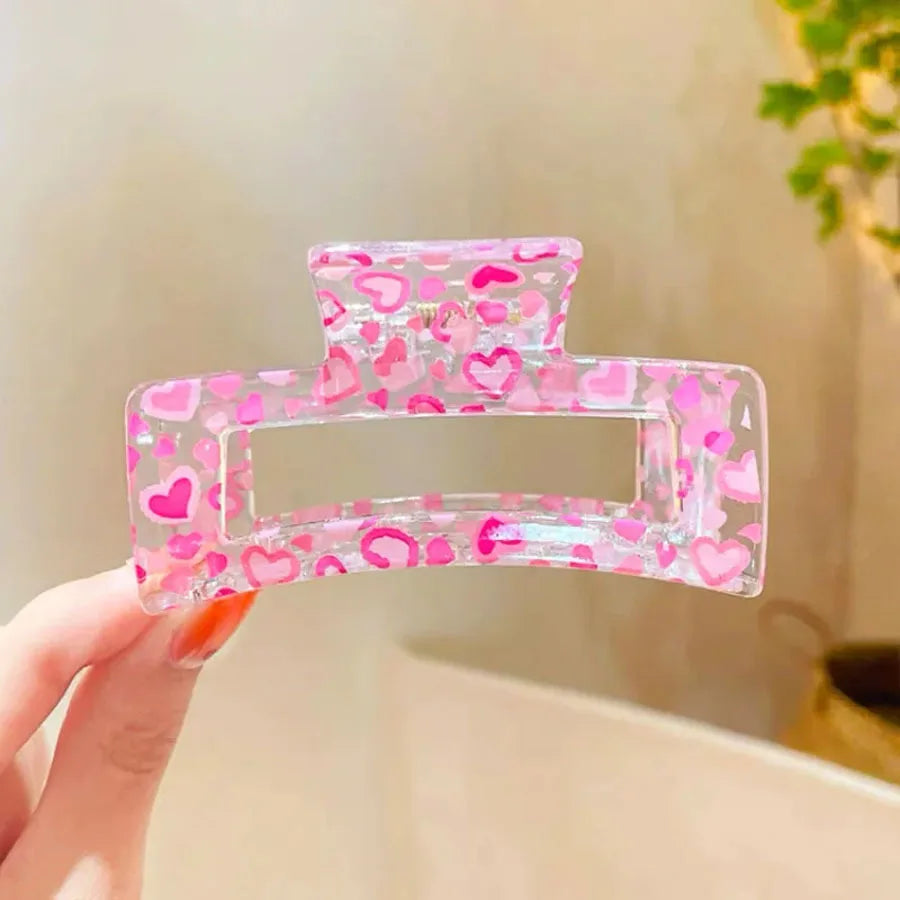 2-1PCS Transparent Flower Hair Clip, Heart Shape Banana Clip for Women, Non-Slip Strong Hold for Thick Thin Hair