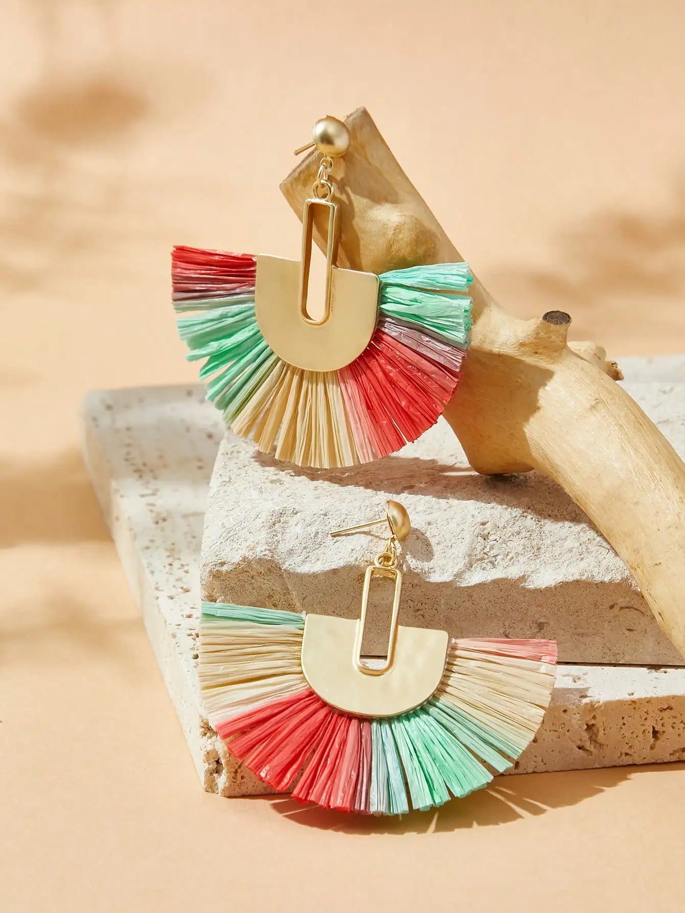 Hemasa Bohemian Vintage Fan Shaped Tassel Earrings for Women Geometric Hand Woven Tassel Earrings with Ethnic Style Earrings