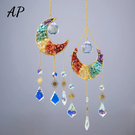 1PC Natural Stone Chakra Crystal Gravels Sun Catcher Healing Gemstone Window Car Hanging Ornament Pendant Home Decoration