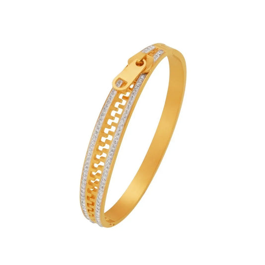 Tejesa Shiny Zipper Bangle /Cstal Bracelet Gold Plated Fashion Zip Titanium Steel Hand Chain Gift