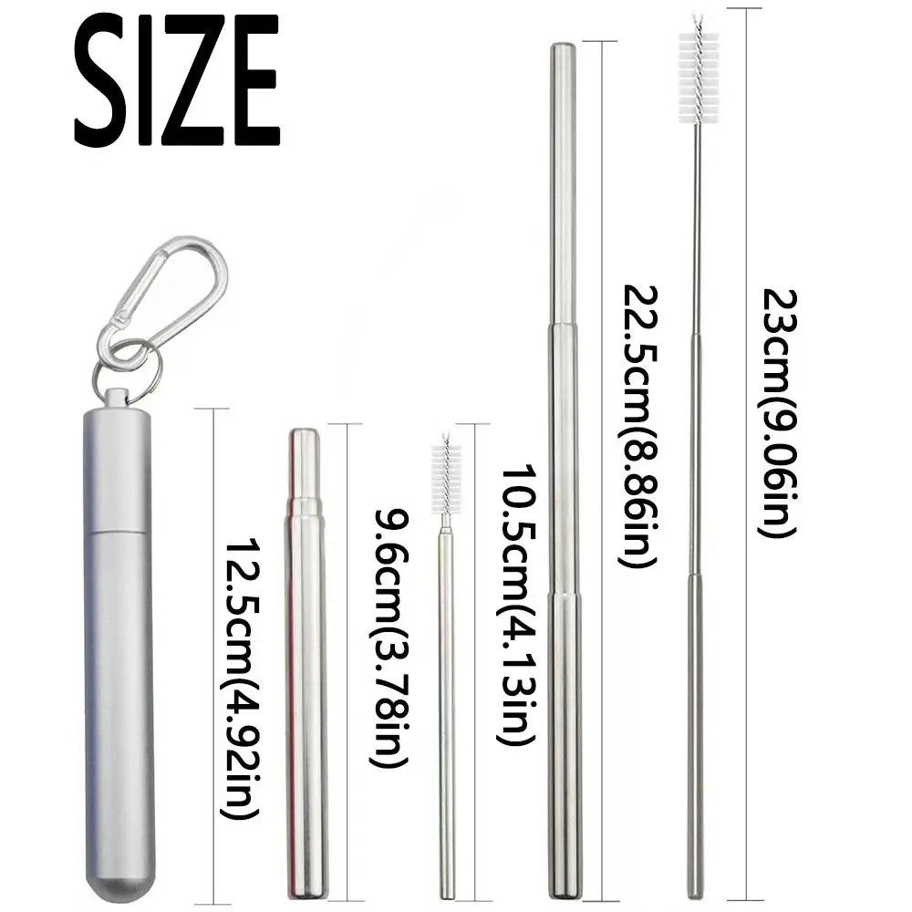 Stainless Steel Reusable Collapsible Straw Portable Retractable Metal Straw with Case Foldable Telescopic Straw Bar Accessories