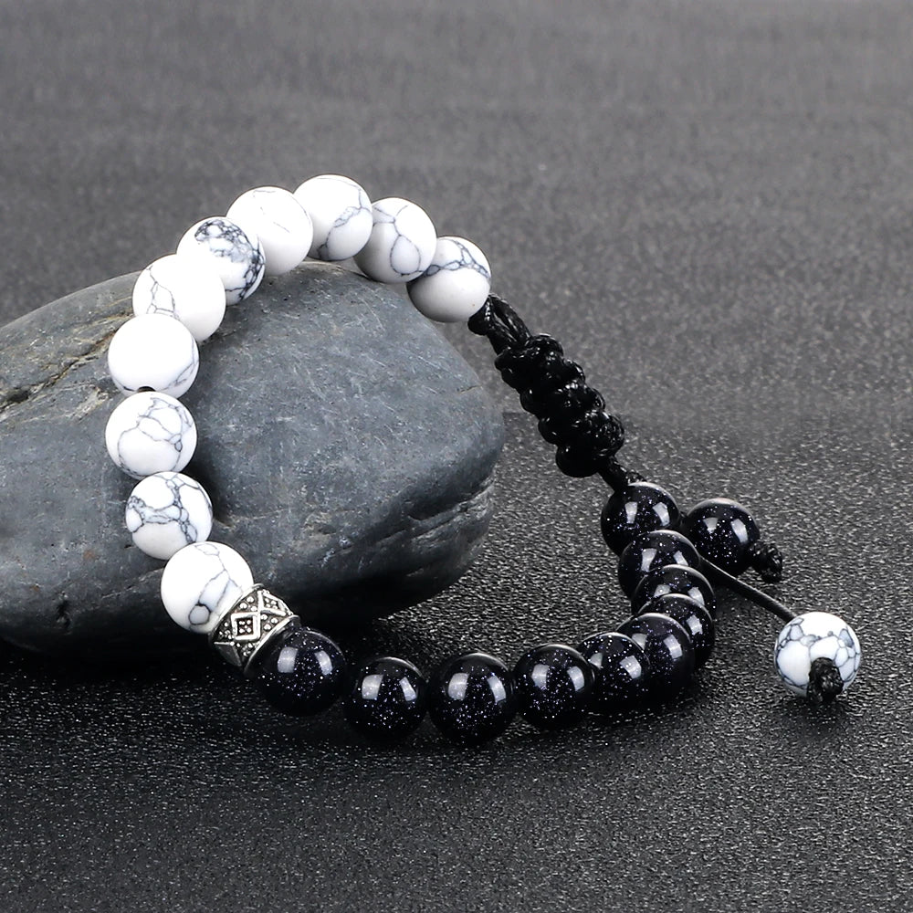 Couples Black And White Beads Bracelets Men Women Natural Tiger Eye Lava Stone Bracelets Fashion Wristband Handmade Jewelry Gift