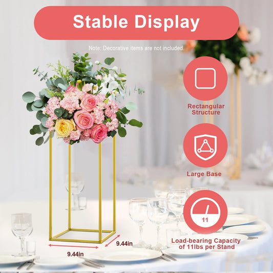 10Pcs Wedding Flower Stand Set 60cm H Gold Metal Column Rack Wedding Party Prop Decor Balloon Display Holder Flower Vase Pillar