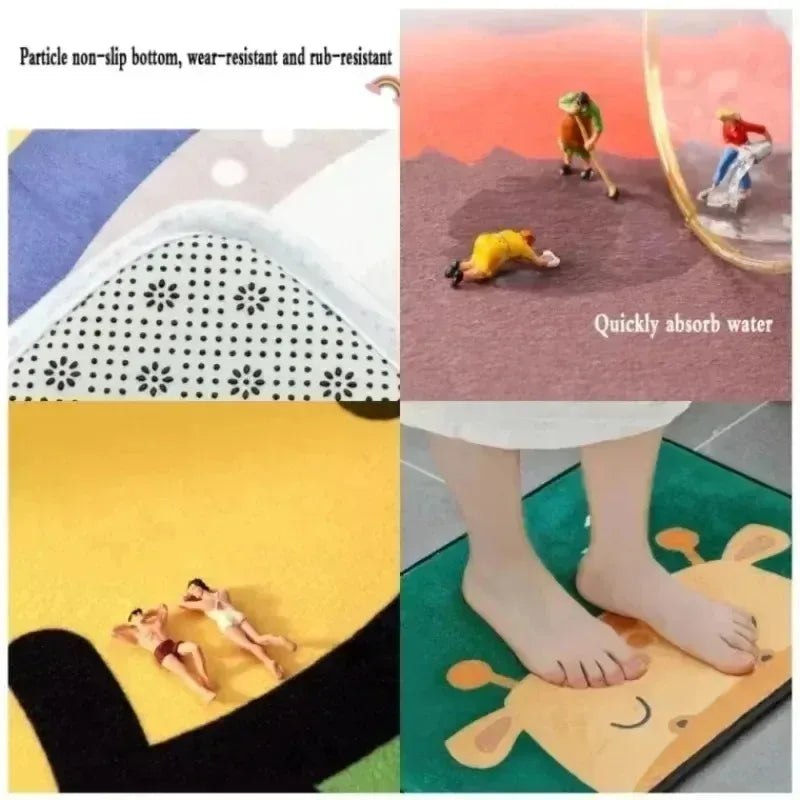 Hemasa Flannel Material Floor Mat Household Absorbent Foot Mat Modern Mat Bathroom Small Carpet Machine Washable Retro Home Decorative