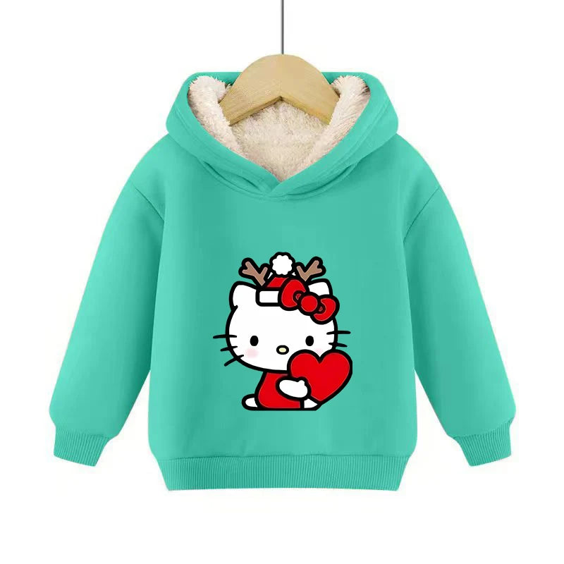 Hemasa Hello Kitty Hoodies Sweatshirt Boys Girls Winter Thickening Pullover Warm Clothes Children Christmas Gift