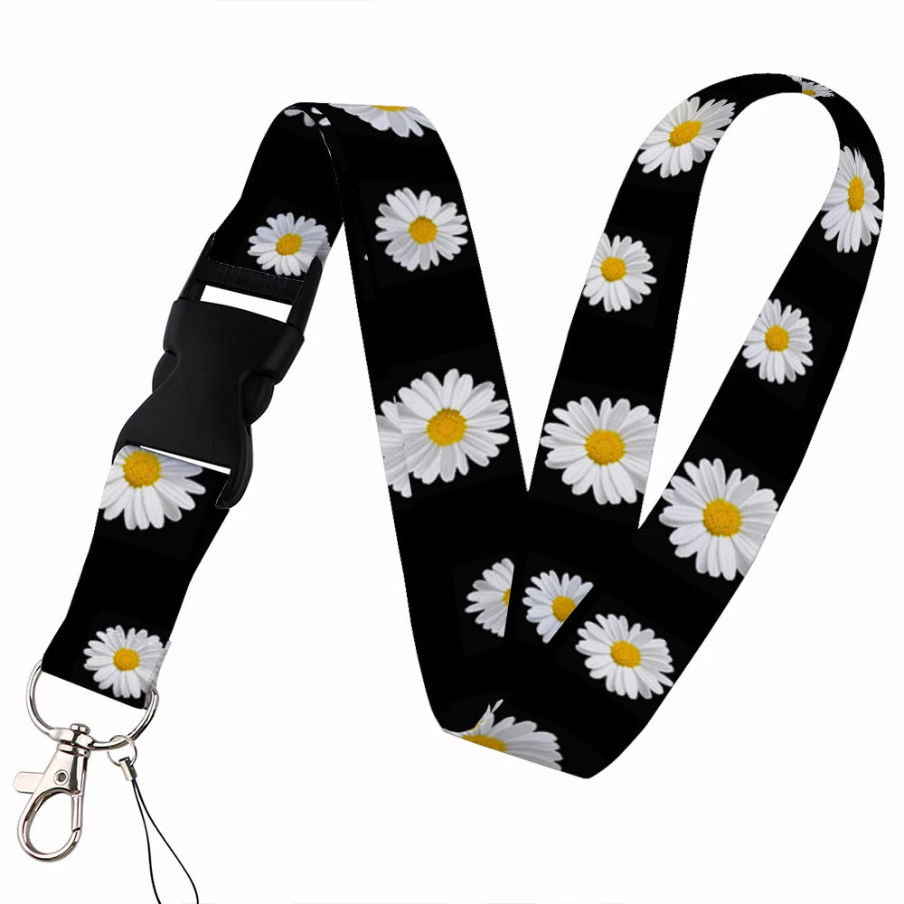 Tejesa Beautiful flower Lanyard Keys Chain Badge Holder ID Credit Card Pass Hang Rope Lariat Mobile Phone Charm Accessories Gifts