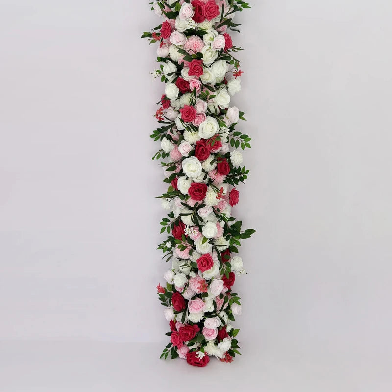 Pink White Series Artificial Flower Strip Wedding Table Runner Floral Arrangement Wedding Backdrop Decor Prop Arch Flower String