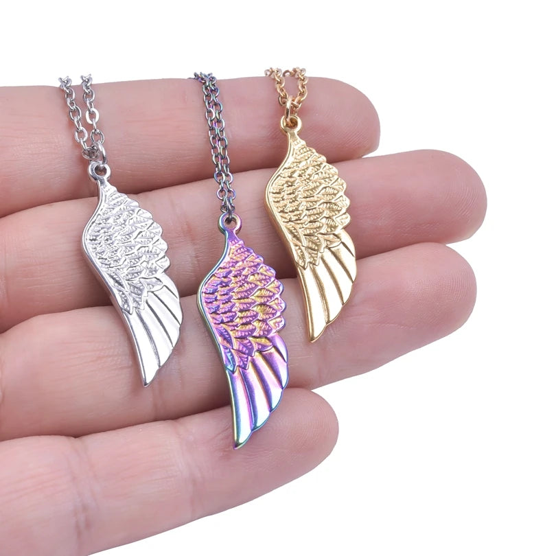 1/3 Pcs Stainless Steel Angel Single Feather Wings Bird Animal Gold Color Charms Three Tone Pendant Necklace For Women Gifts