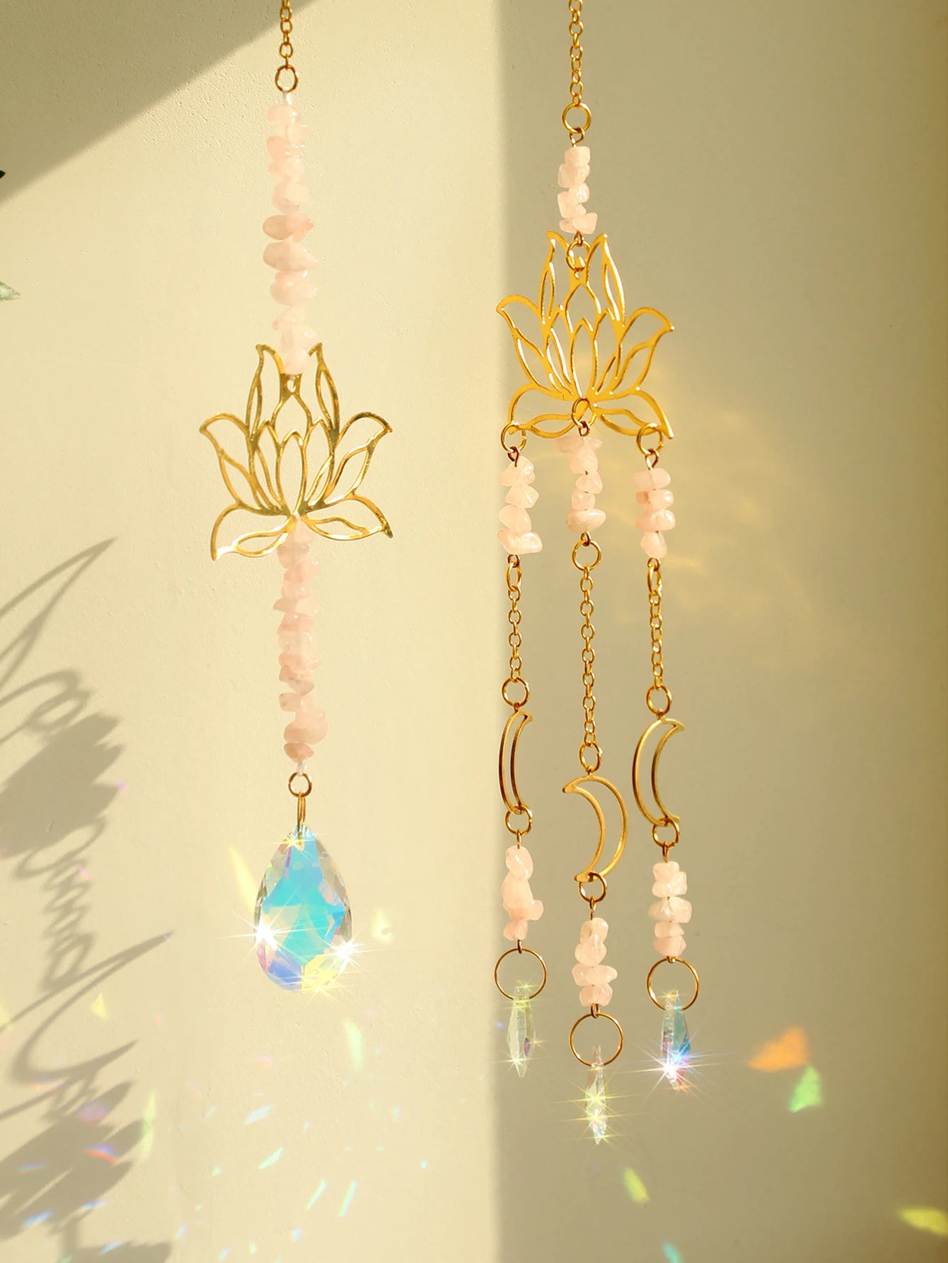 Hemasa 2Pcs Crystal Sun Catcher Lotus Pink Purple Hanging Decor