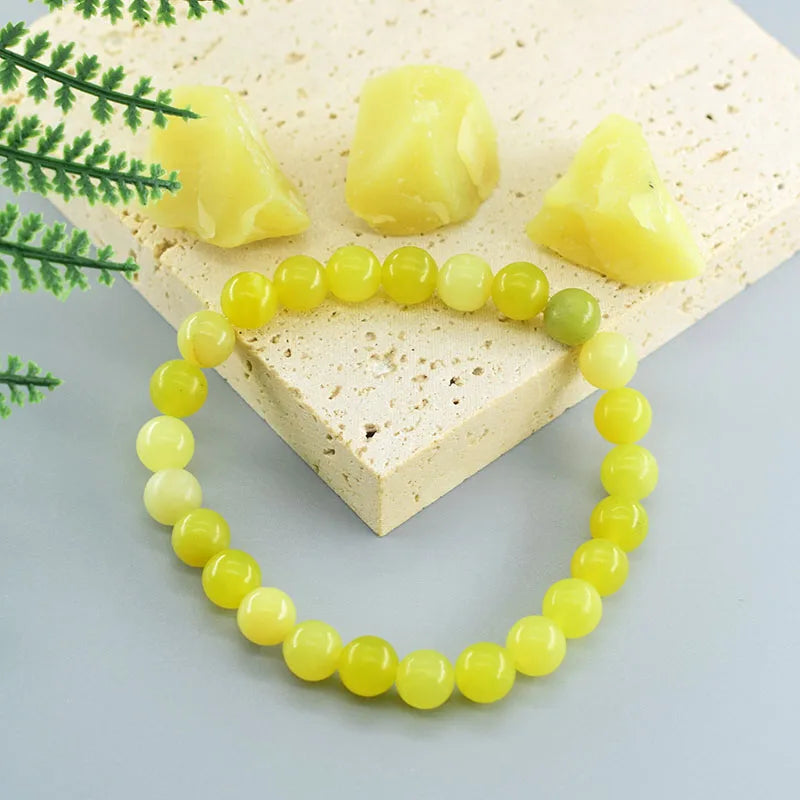 Natural Lemon Jade Bracelets Natural Yellow Stone Beads Bracelet for Men Women Geniune Ice Lemon Gem Elastic Jewelry Lover Gift