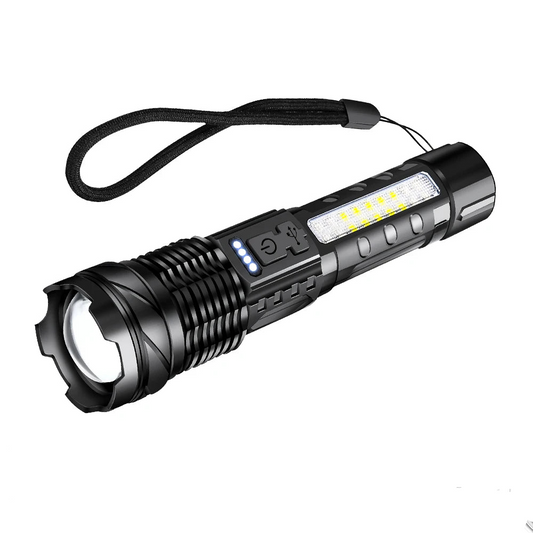 Super Bright LED COB Flashlight USB Rechargeable Torch with 7 Lighting Modes Telescopic Zoom Lantern for Outdoor Camping Hiking