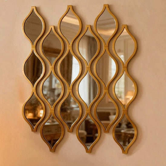Hemasa 12pcs Teardrop Combination Bathroom Mirror | Golden Artistic Decorative Mirror for Bedroom, Living Room, Hallway Accent Wall