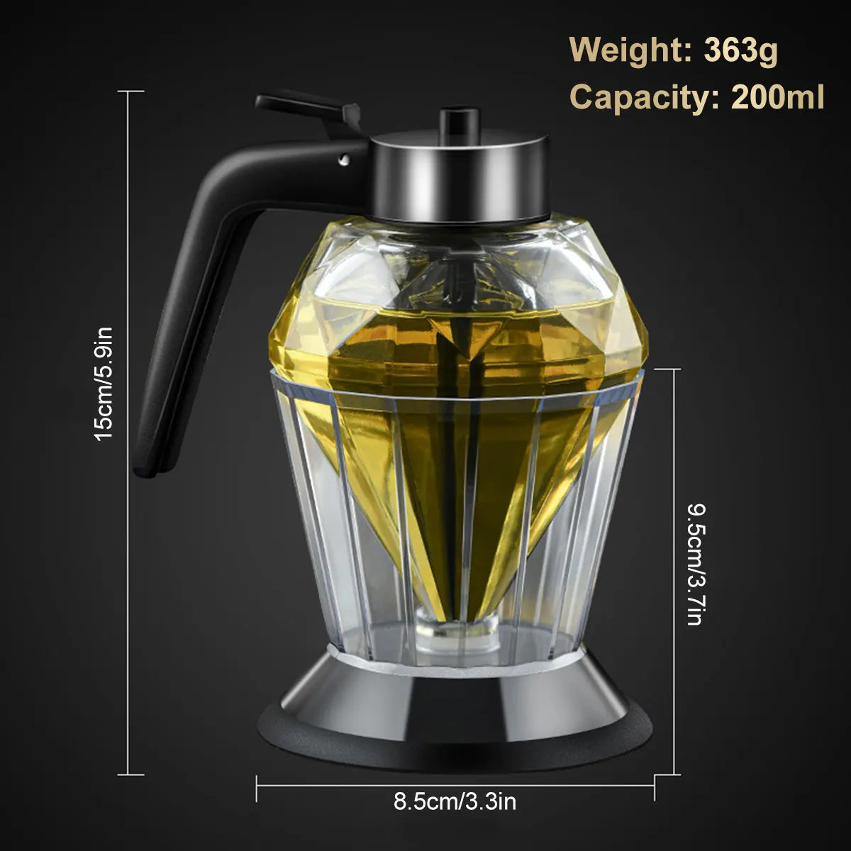 Diamond Glass Honey Dispenser 200ml Oil Dispenser with Stand Oil Bottle Vinegar and Sauce Glass Cruet Cooking Kitchen Tool