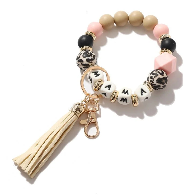 Silicone Keychain For Keys Tassel Wood Beads Bracelet Keyring For Women Accessories Multicolor Keychain Wholesale Hot Sale 2022