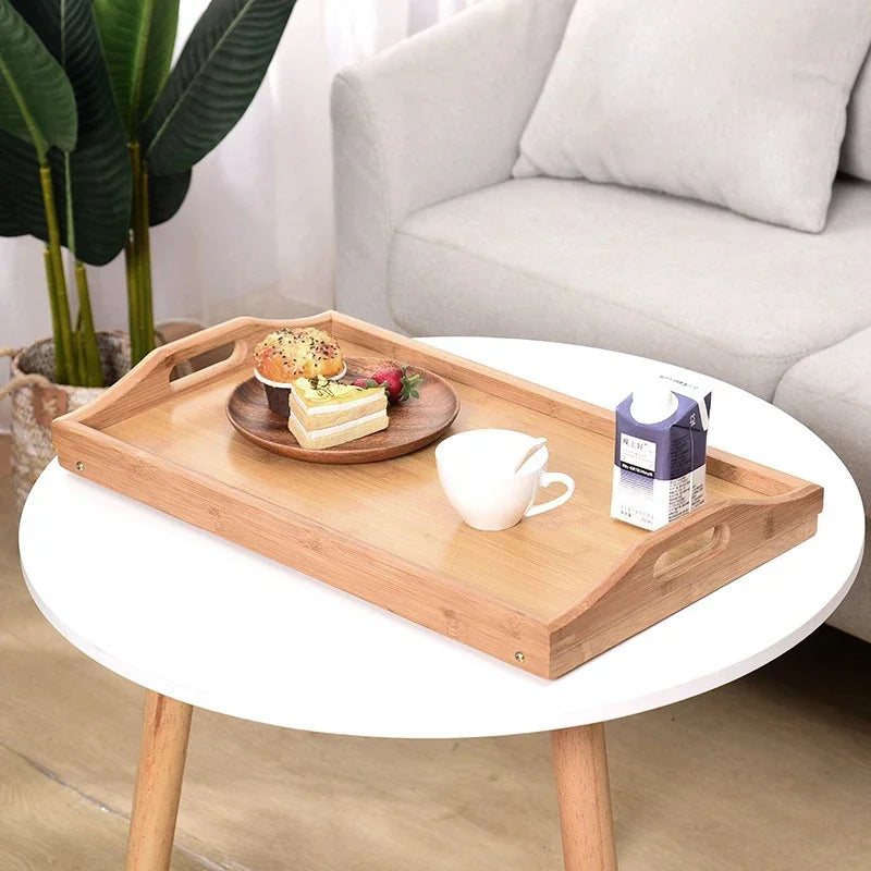Hemasa Bamboo Bed Tray Table with Folding Legs Handle Foldable Serving Laptop Tray Snack Tray Breakfast Tray Bed Table Drawing Table