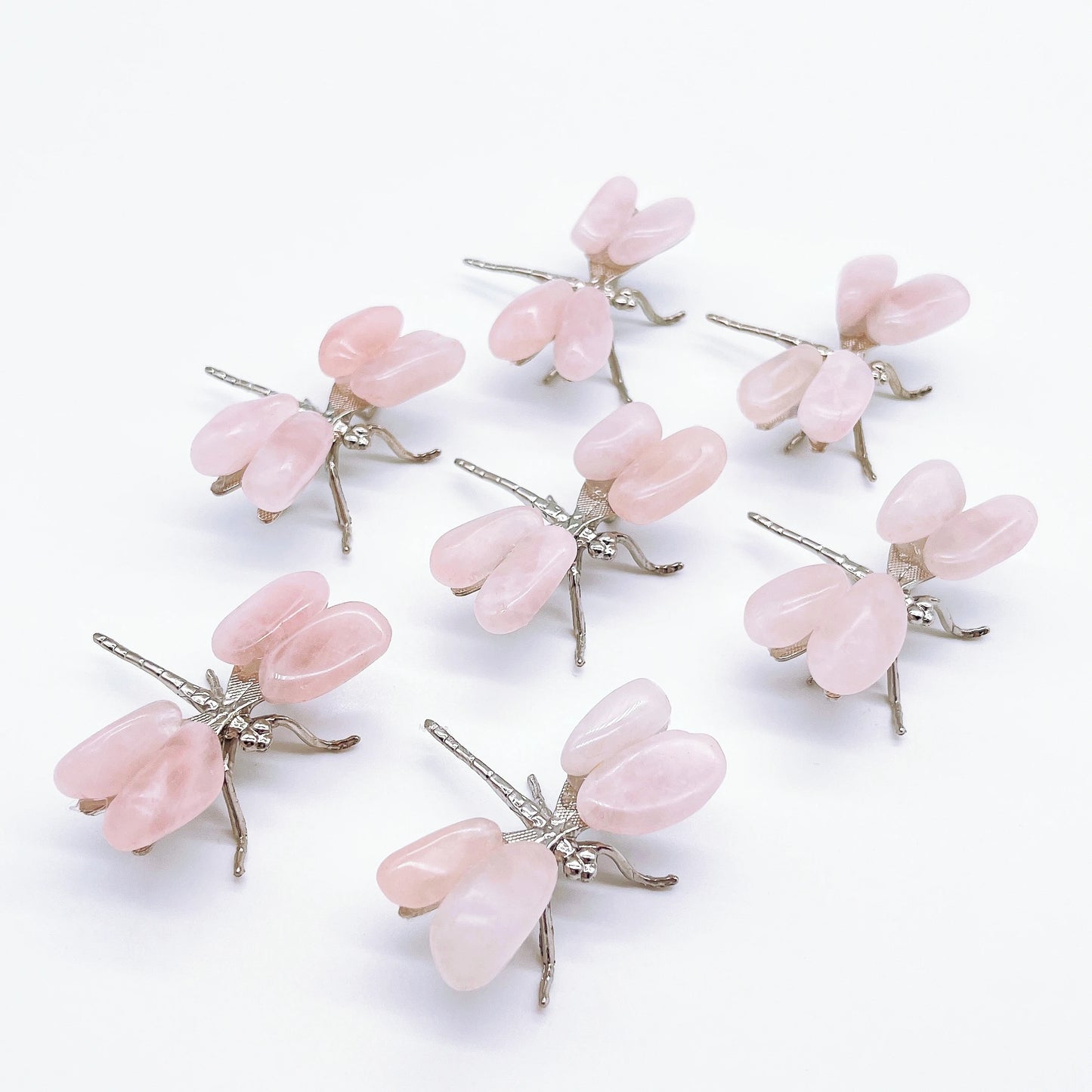 1PC Natural Rose Quartz Dragonfly Crystal Pink Stone spar crafts Butterfly Statue Reiki Healing Home Decoration Children Gift