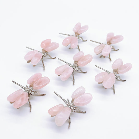 1PC Natural Rose Quartz Dragonfly Crystal Pink Stone spar crafts Butterfly Statue Reiki Healing Home Decoration Children Gift