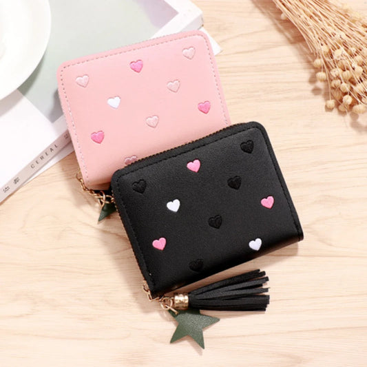1PC Women Small Wallet Ladies Mini Tassel Wallet Cute Girl Short Zipper Pu Leather Coin Purse Female Hand Wallet Purse