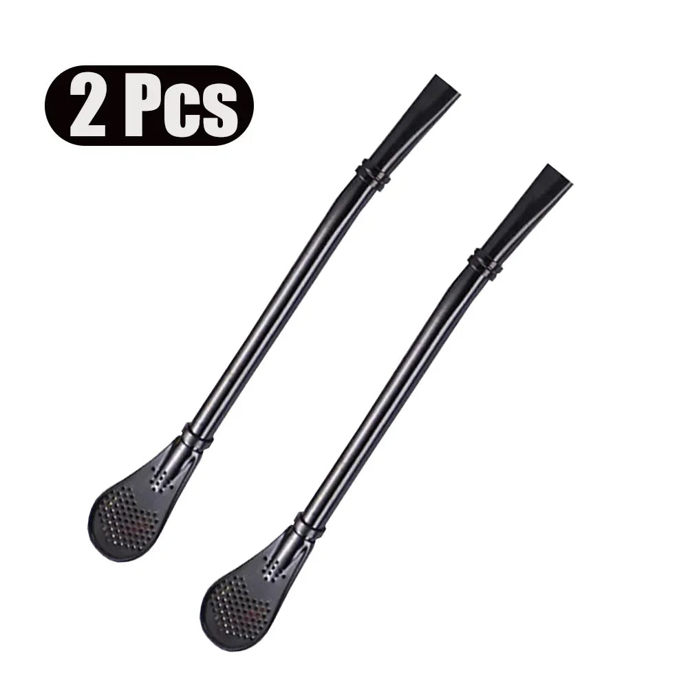 1-10Pcs 304 Stainless Steel Drinking Straw Spoon Tea Filter Reusable Bombilla Gourd Cocktail Straw Spoon Coffee Bar Accessory