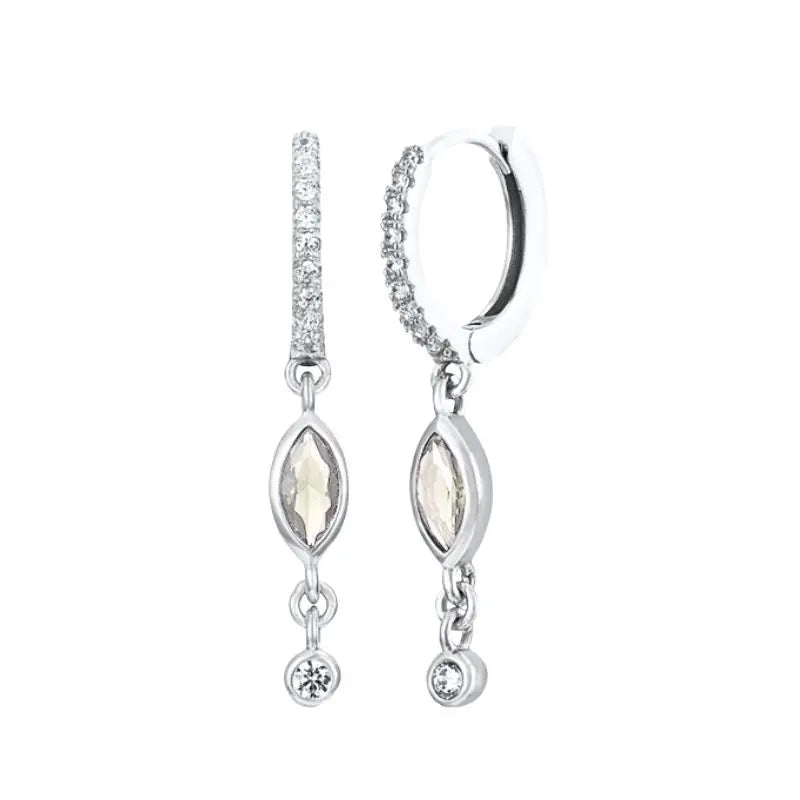 Hemasa 925 Sterling Silver Ear Buckles Fashion Hoop Earrings /White Crystal Luxury Women's Earrings Wedding Women's Jewelry Premium Gift