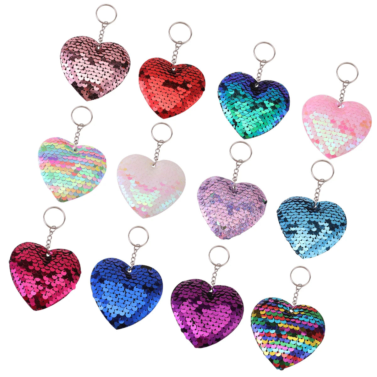 12pcs Cute Sequin Love Heart Keychain - Stylish Bag Charm and Keyring Decoration Wallet Bag Backpack Charms Party Favors