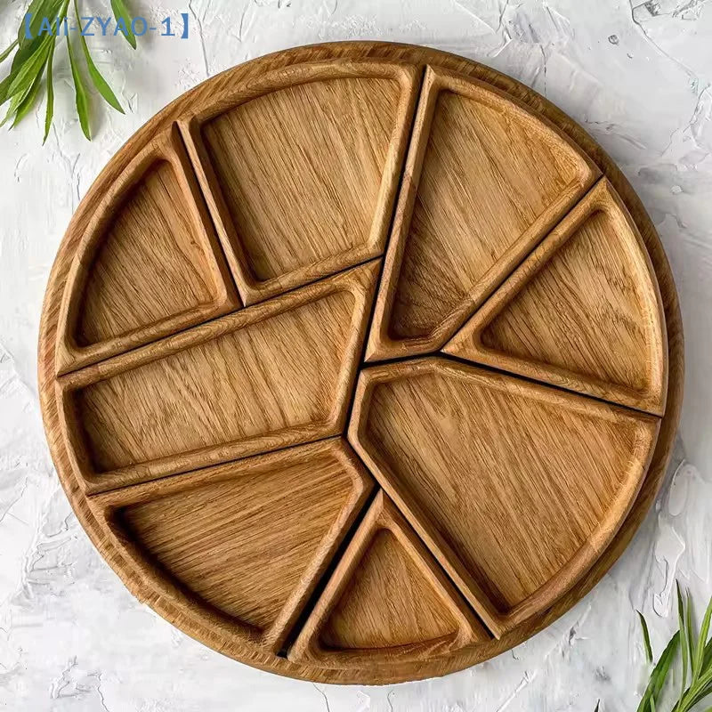 Tejesa  Divided Wood Serving Tray Snack Dessert Platter Fruit Appetizer Serving Plate Serving Platter Round