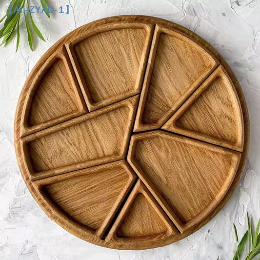 Tejesa  Divided Wood Serving Tray Snack Dessert Platter Fruit Appetizer Serving Plate Serving Platter Round
