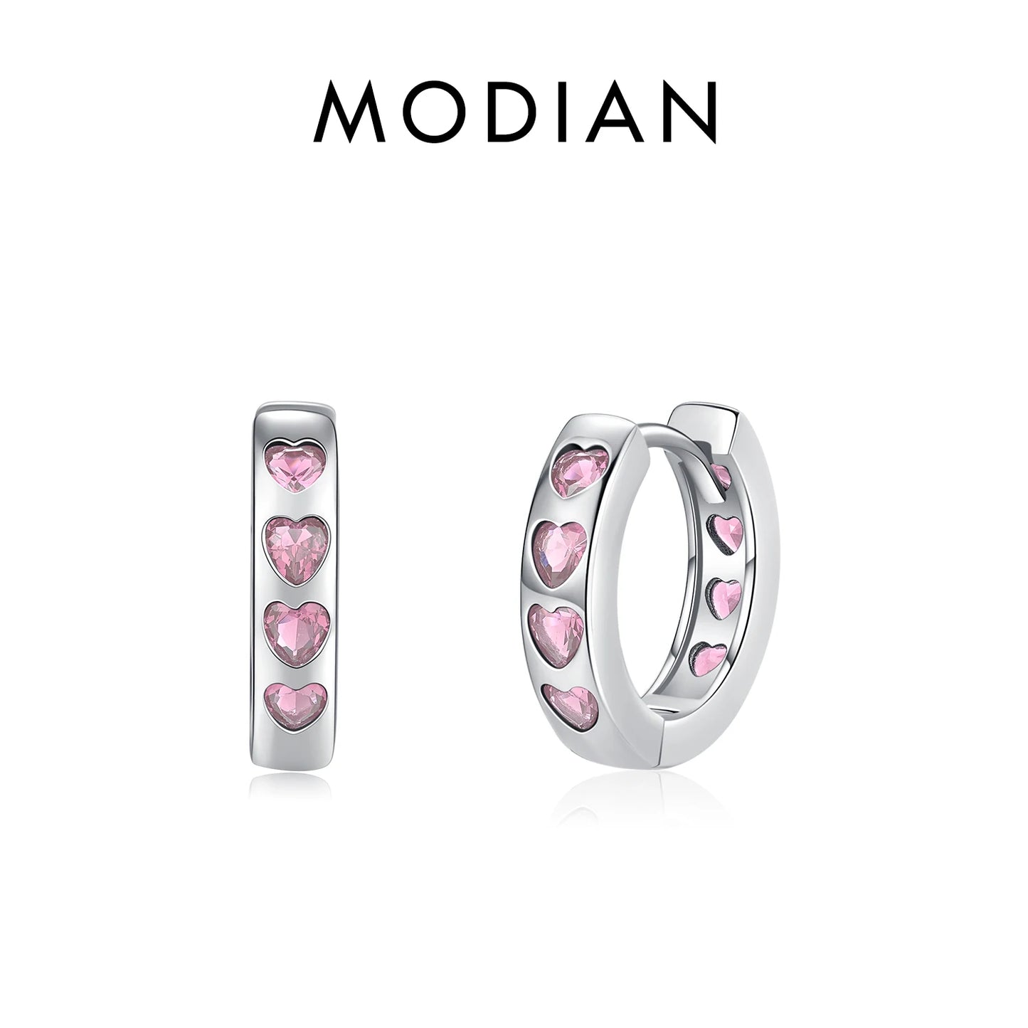 MODIAN 925 Sterling Silver Pink And Green Hearts Zirconia Ear Buckles Exquisite Hoop Earrings For Women Original Design Jewelry