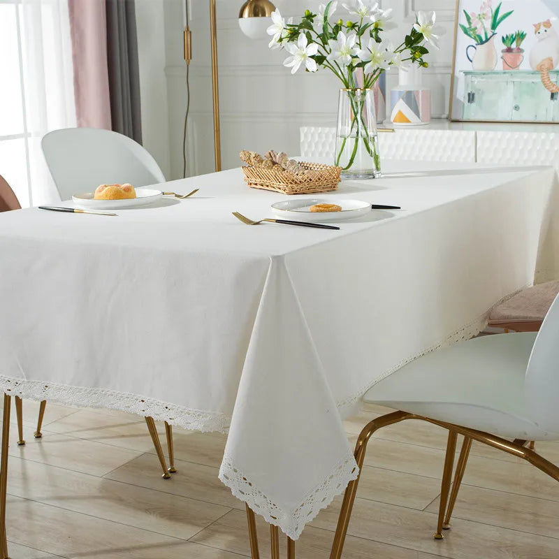 Tejesa Square Cotton Linen Tablecloth with Stitching Tassels Washable Fabric Table Cover for Christmas Dining Kitchen Tea Party