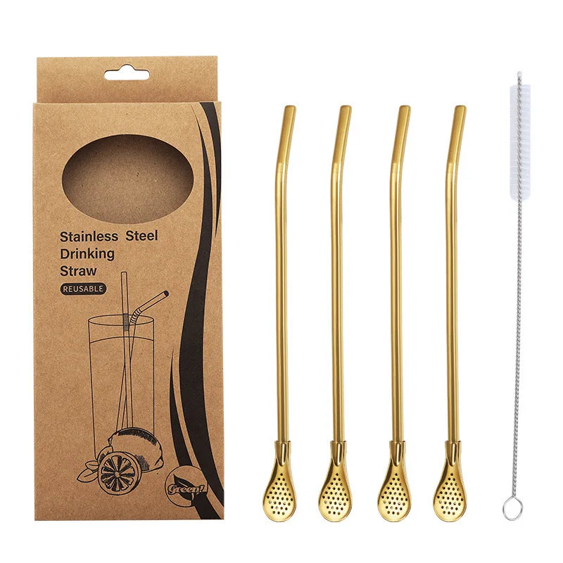 Hemasa stainless steel Drinking Straws for Smoothie Milkshakes Tea Juice Cocktail Straw with Brush