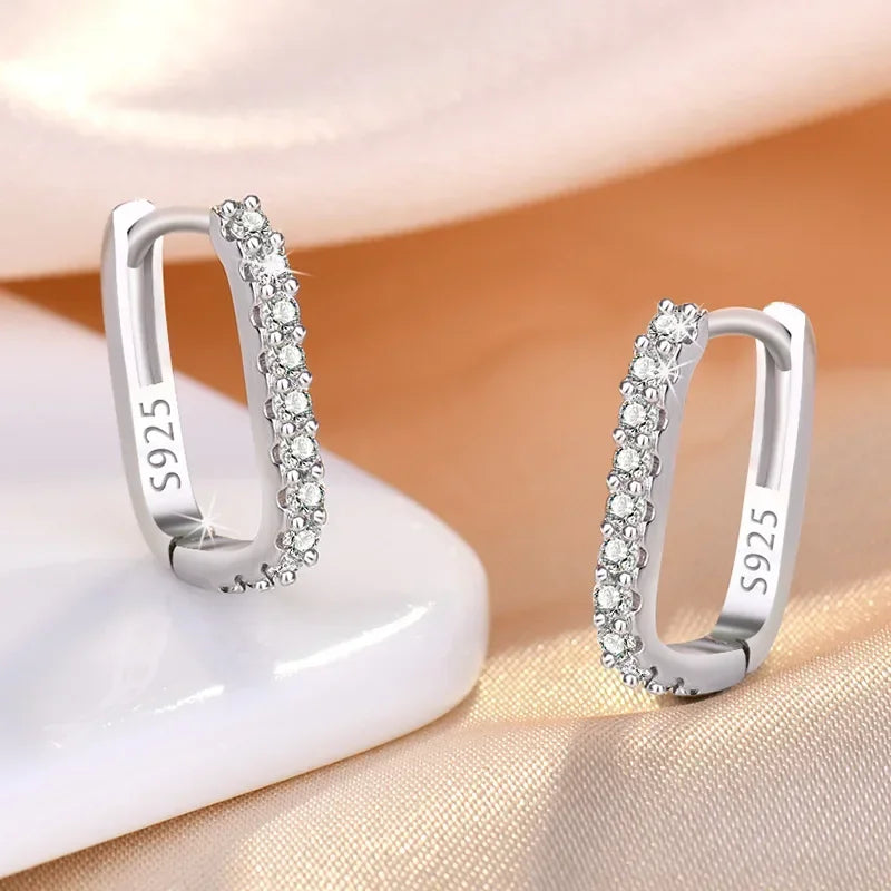 Hemasa  925 Sterling Silver Crystal Fashion Circle Hoop Earrings for Woman/ Wedding Party Gift