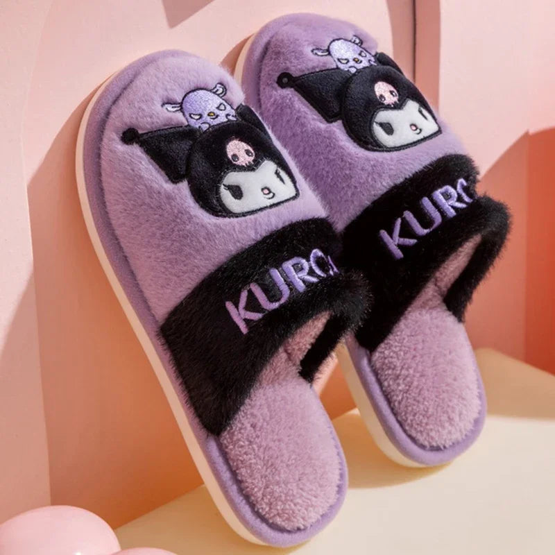 Hemasa Hello Kitty Plush Slippers   Warm Winter Indoor Slippers Flat Casual Non-slip Girl Christmas Gift