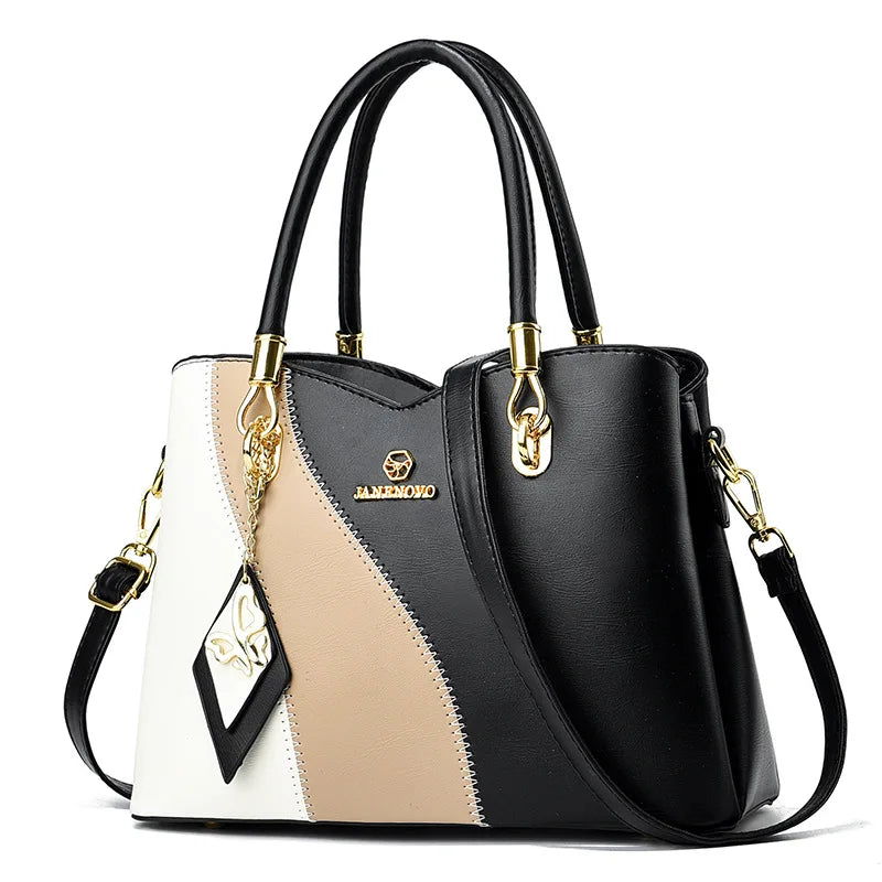 Hemasa  New Three Color Combination Women's Handbag Large Capacity Soft Leather Shoulder Bag