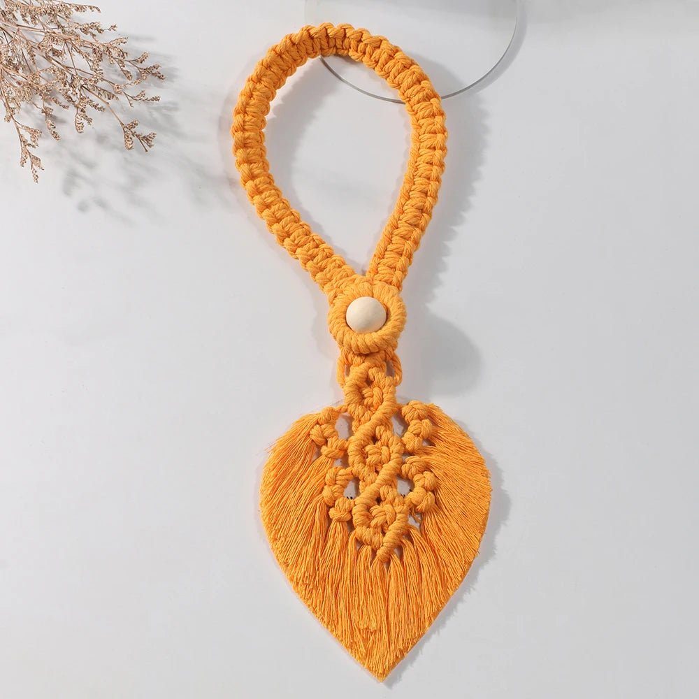 Yellow Hand Woven Macrame Curtain Tiebacks Decorative Curtain with Bead Kawaii Boho Room Decor Home Living Room Decoration Gift