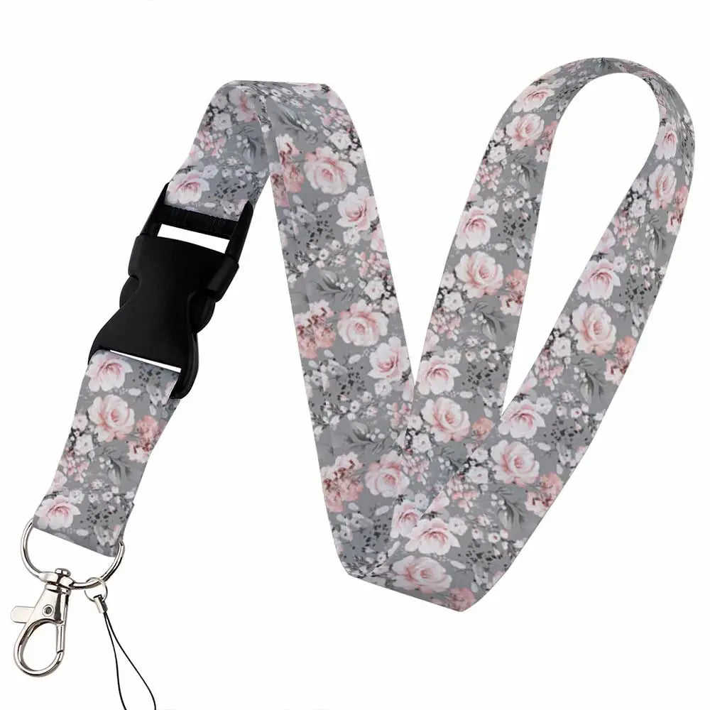 Tejesa Beautiful flower Lanyard Keys Chain Badge Holder ID Credit Card Pass Hang Rope Lariat Mobile Phone Charm Accessories Gifts