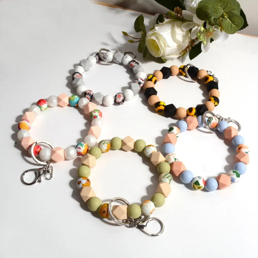 Hemasa Floral Beads Wristlet Elastic Silicone Bracelet
