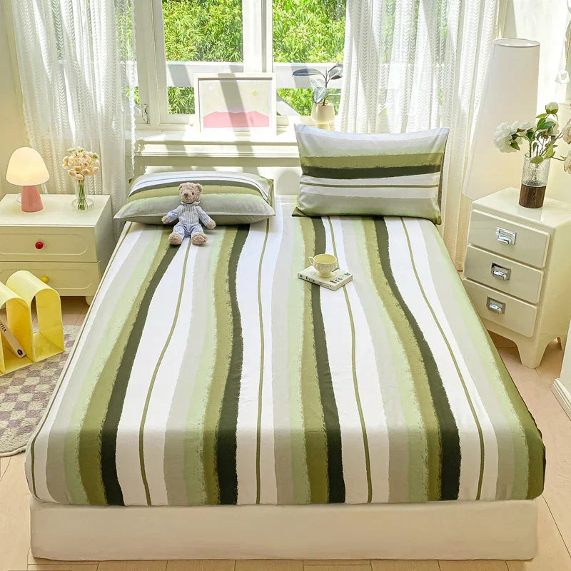 Pure Cotton Fitted Sheet Single Double Queen Size Printed Mattress Cover With Elastic Band Bedsheet Soft Comfortable Fitsheet