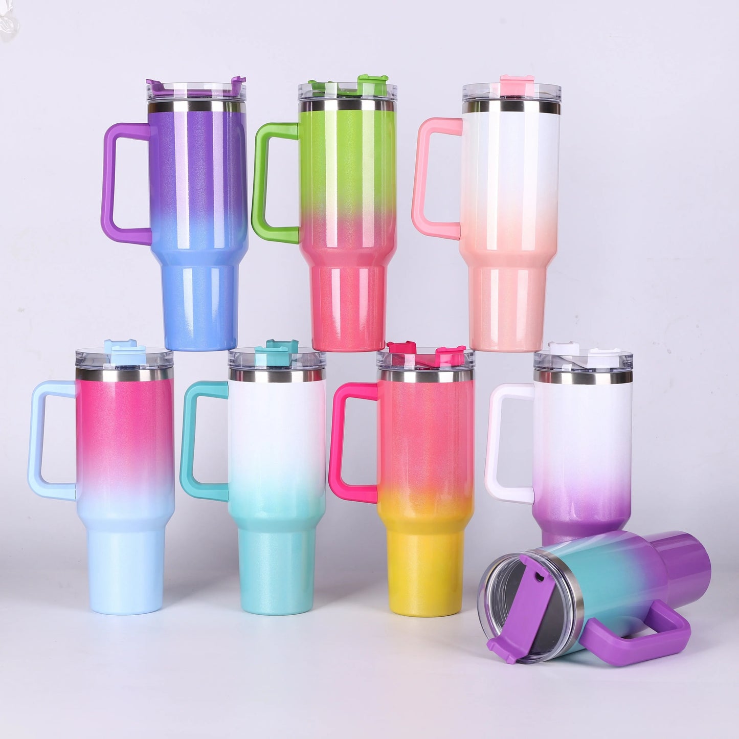 Hemasa 40oz  Stainless Steel Cup Thermal Keeps Cold and Heat Water Bottle with Handle Rainbow Thermal Mug