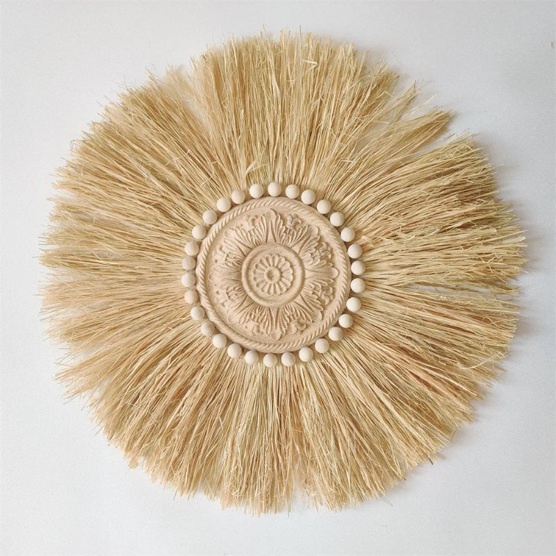 INS Nordic Home Decoration Senyan Raffia Straw Braided Ring Creative Pendant Children's Clothing Store Decora Photography Props