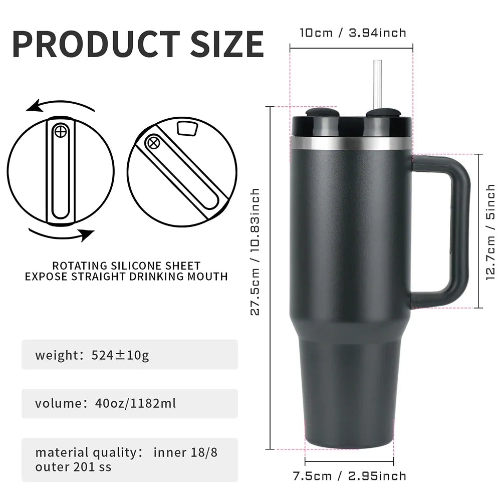 Hemasa 40oz Stainless Steel Thermal Mug Large Capacity Insulated Coffee Cup