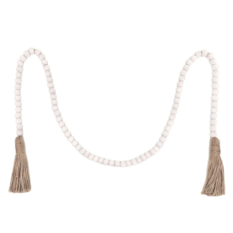 Wooden Bead Garland with Tassels Rustic Country Farmhouse Home Holiday Christmas Tree Garland Tray Wall Hanging Photo Props
