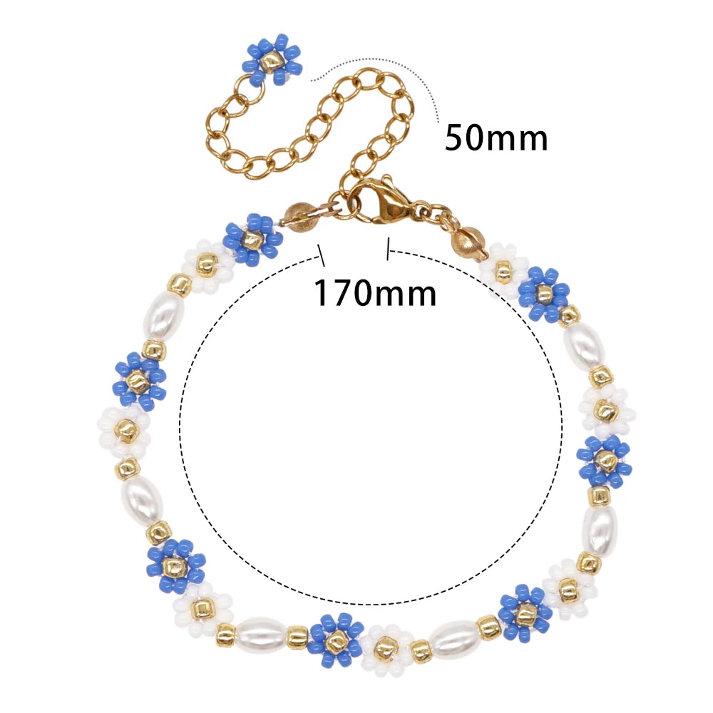 Hemasa Adjustable Stainless Steel Charm Flowers Beads  Bracelet  for Women /Girls