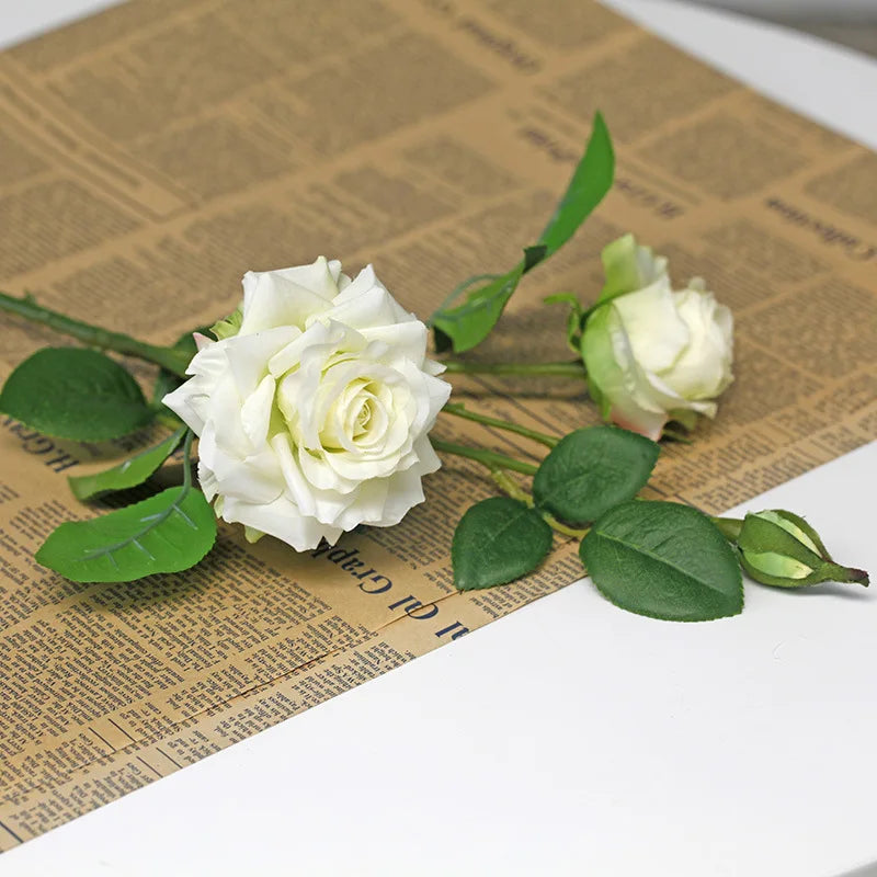 Tejesa 3 Heads High Quality Rose Fake Flowers Artificial Hand Feel Mosturizing Flowers Plants Home Living Room Office Party Decoration