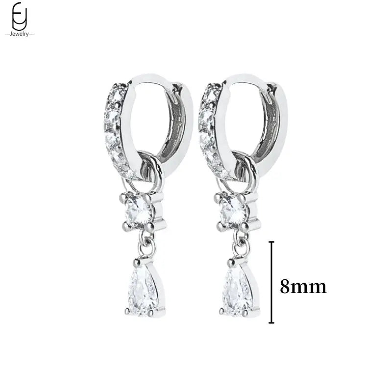 Hemasa 925 Sterling Silver Ear Buckles Fashion Hoop Earrings /White Crystal Luxury Women's Earrings Wedding Women's Jewelry Premium Gift