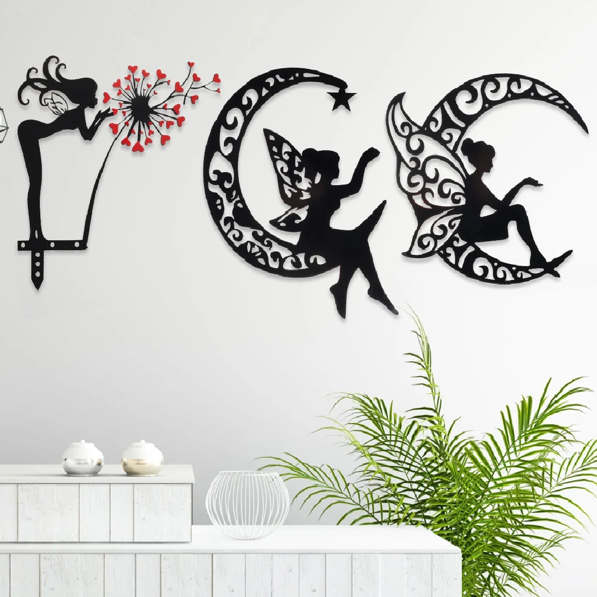 Tejesa Iron Art Silhouette Deco Fairy painting Wall Ornament for Home Bedroom Corridor Wall Sticker Background Wall Romantic Hangings